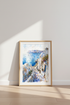 Santorini Greece Watercolor | Mediterranean Coastal Art, Living Room Poster