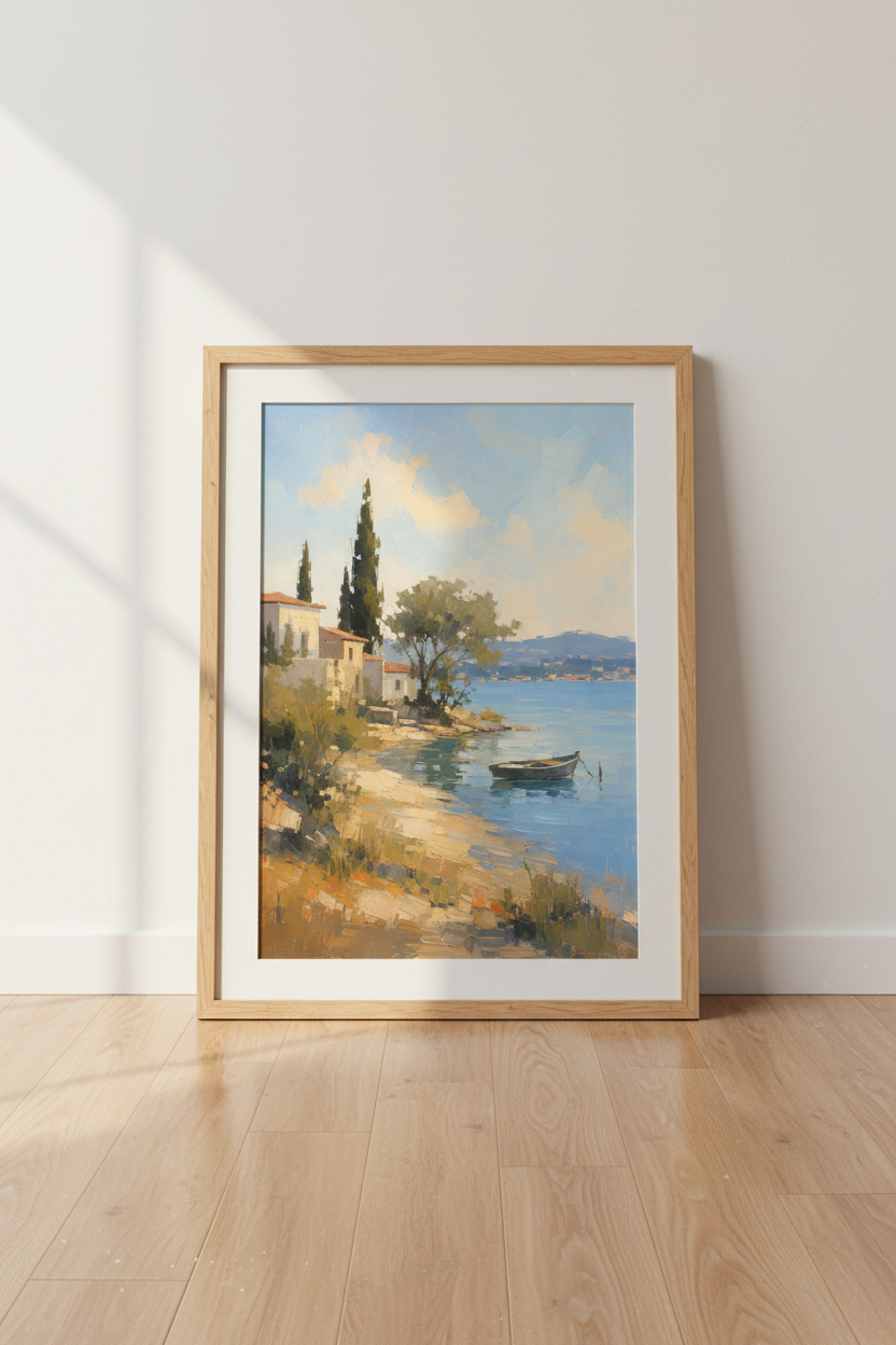 Coastal Landscape Art Print | Mediterranean Seaside Decor, Impressionist Poster