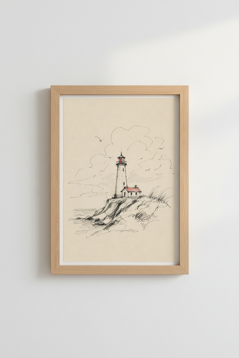 Minimalist Lighthouse Wall Art Print | Living Room Decor | Coastal Poster