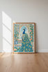 Indian Peacock Wall Art | Teal & Orange Folk Art, Palace Garden Decor