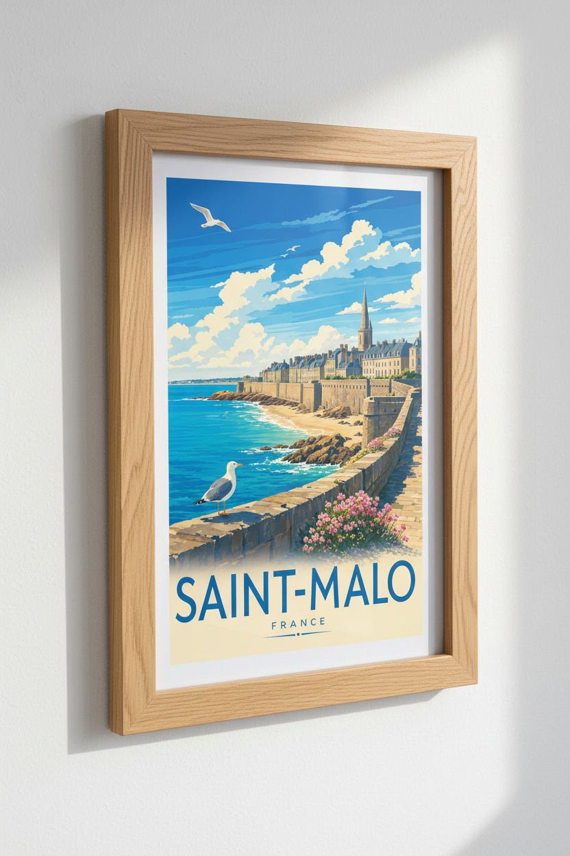 Saint-Malo France Travel Poster | Coastal Landscape Wall Art | Vintage Aesthetic Print