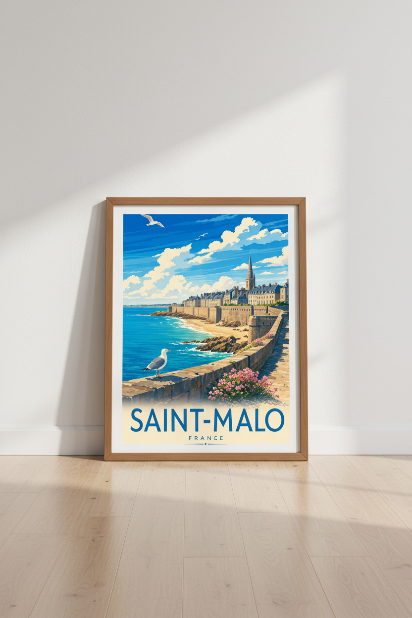Saint-Malo France Travel Poster | Coastal Landscape Wall Art | Vintage Aesthetic Print