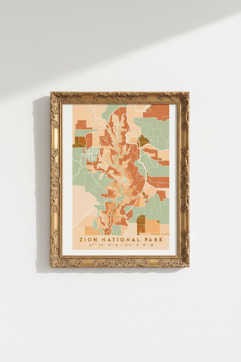 Abstract Zion National Park Wall Art Print | Living Room Decor | Warm Minimal Poster
