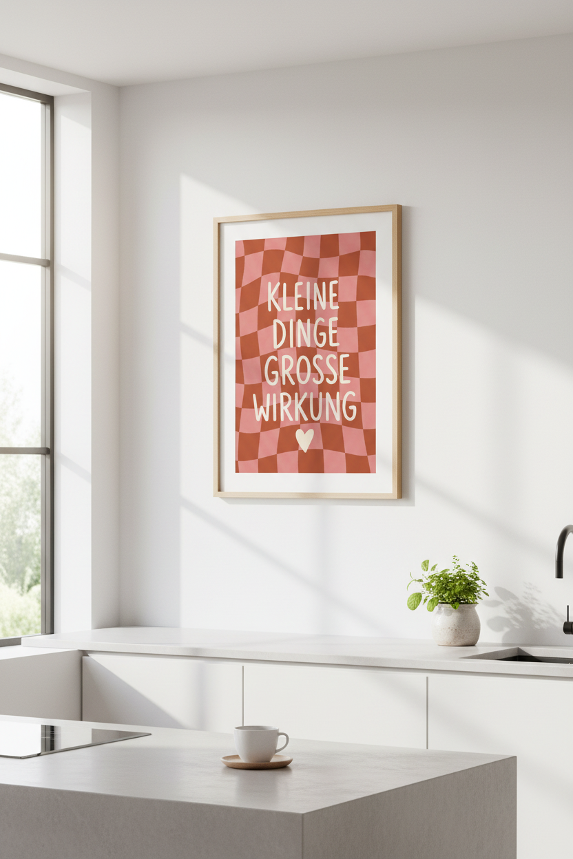 Danish Pastel Art Print | Pink Wavy Checkerboard, German Quote Room Decor