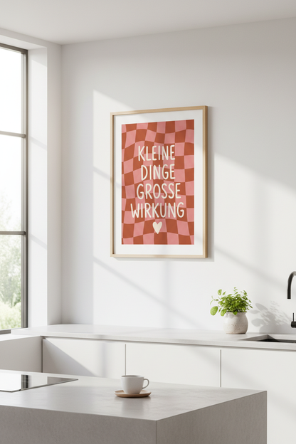 Danish Pastel Art Print | Pink Wavy Checkerboard, German Quote Room Decor