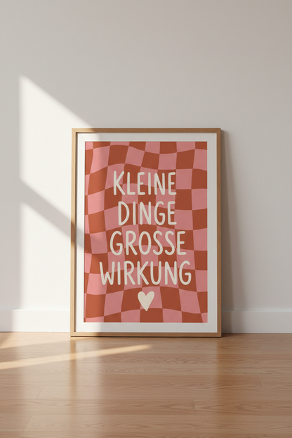 Danish Pastel Art Print | Pink Wavy Checkerboard, German Quote Room Decor