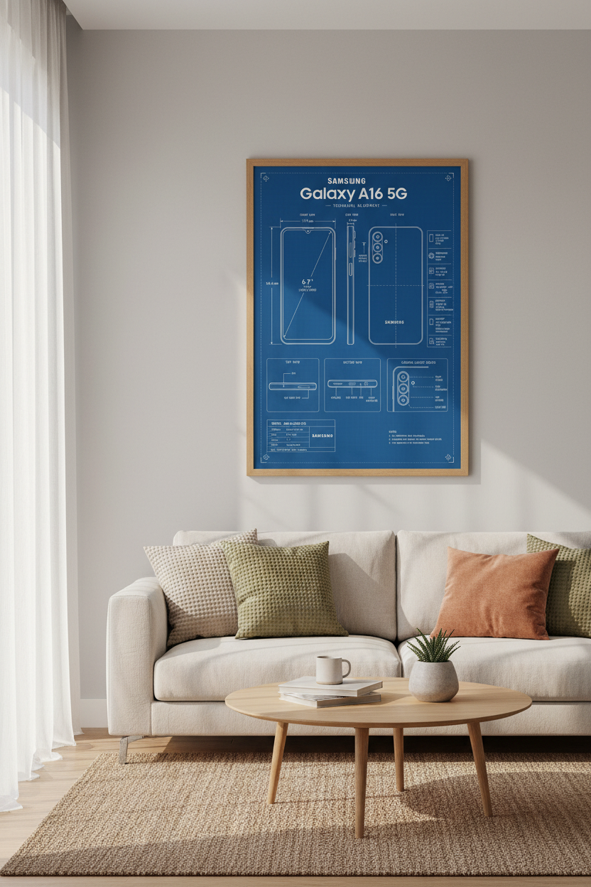 Samsung Galaxy A16 Blueprint | Tech Schematic Poster, Office Wall Art