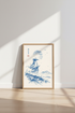 Samurai Warrior Wall Art | Blue Ink Sketch, Japanese Zen Decor Poster