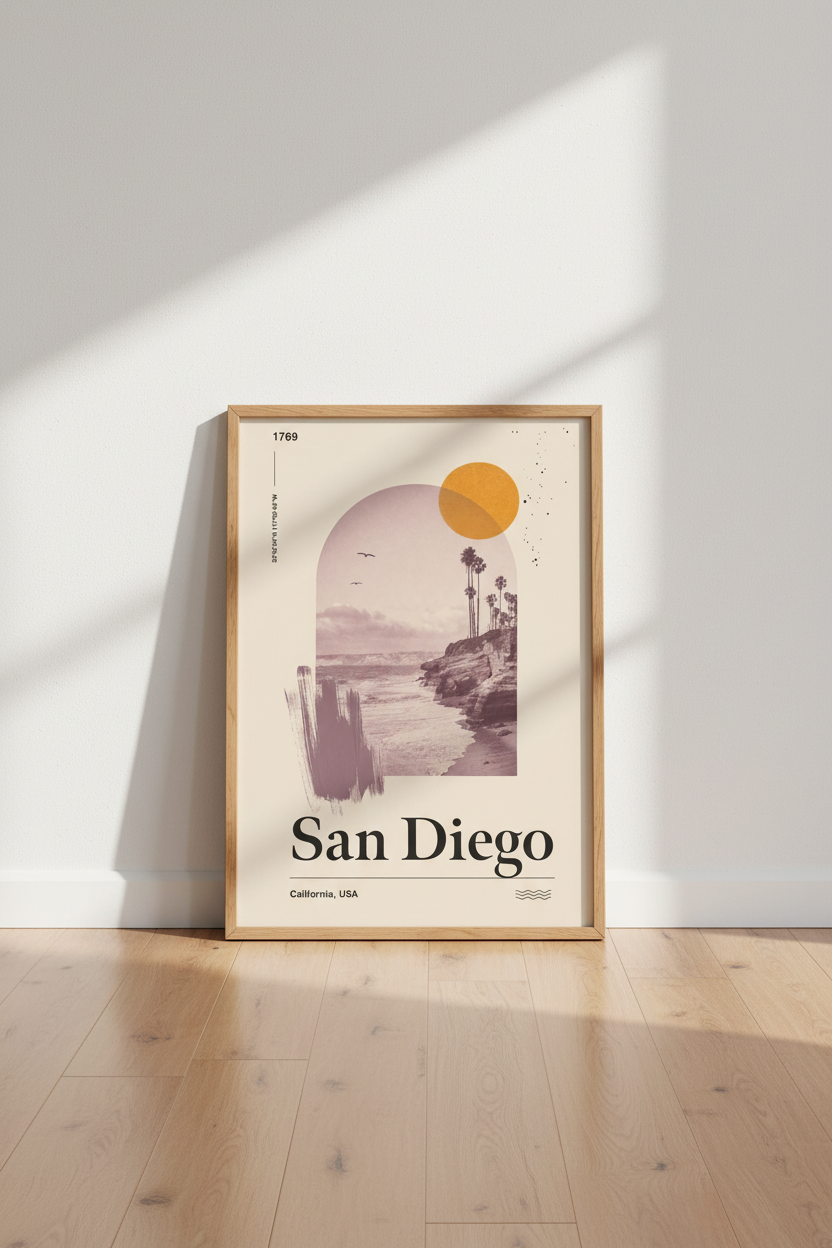 San Diego California Travel Poster | Boho Mid Century Coastal Art | Minimalist Print