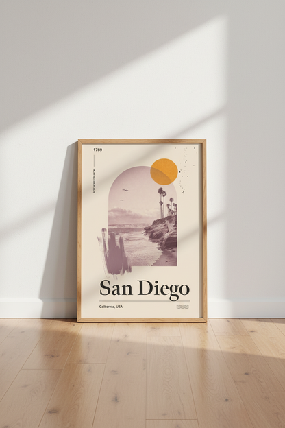 San Diego California Travel Poster | Boho Mid Century Coastal Art | Minimalist Print