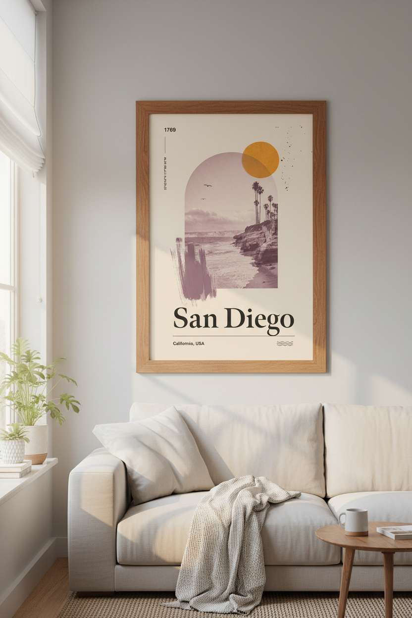 San Diego California Travel Poster | Boho Mid Century Coastal Art | Minimalist Print