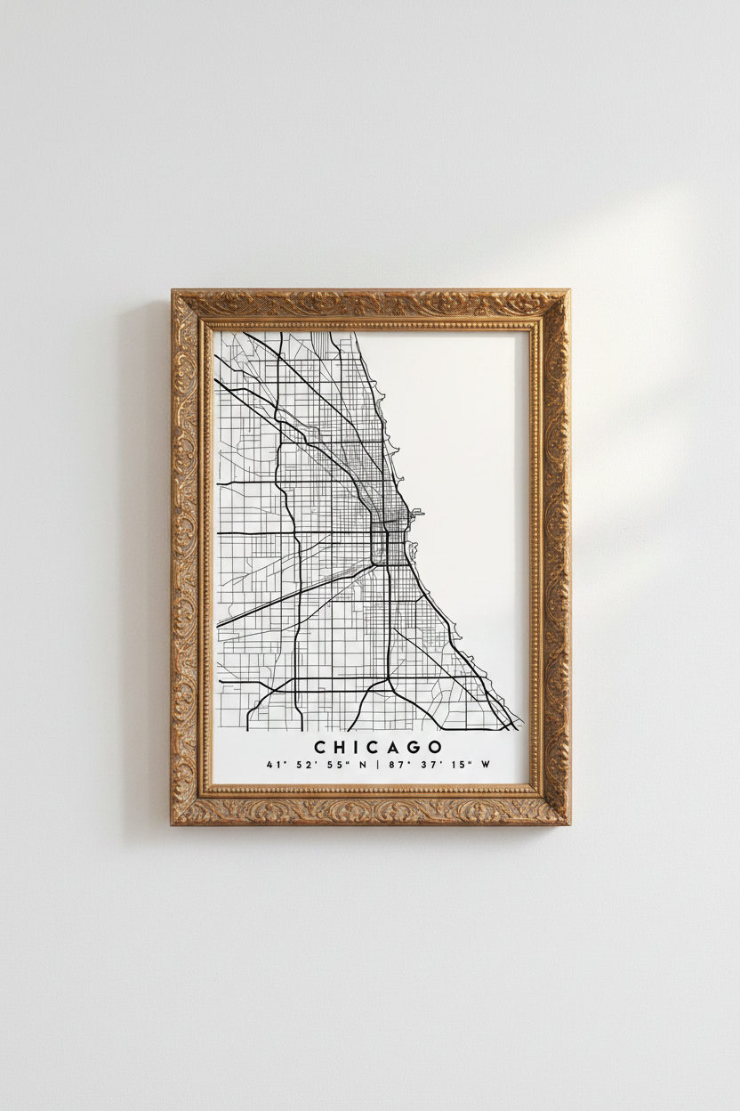 Abstract Chicago Map Wall Art Print | Living Room Decor | Minimal Poster