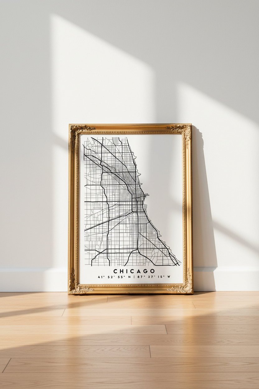 Abstract Chicago Map Wall Art Print | Living Room Decor | Minimal Poster