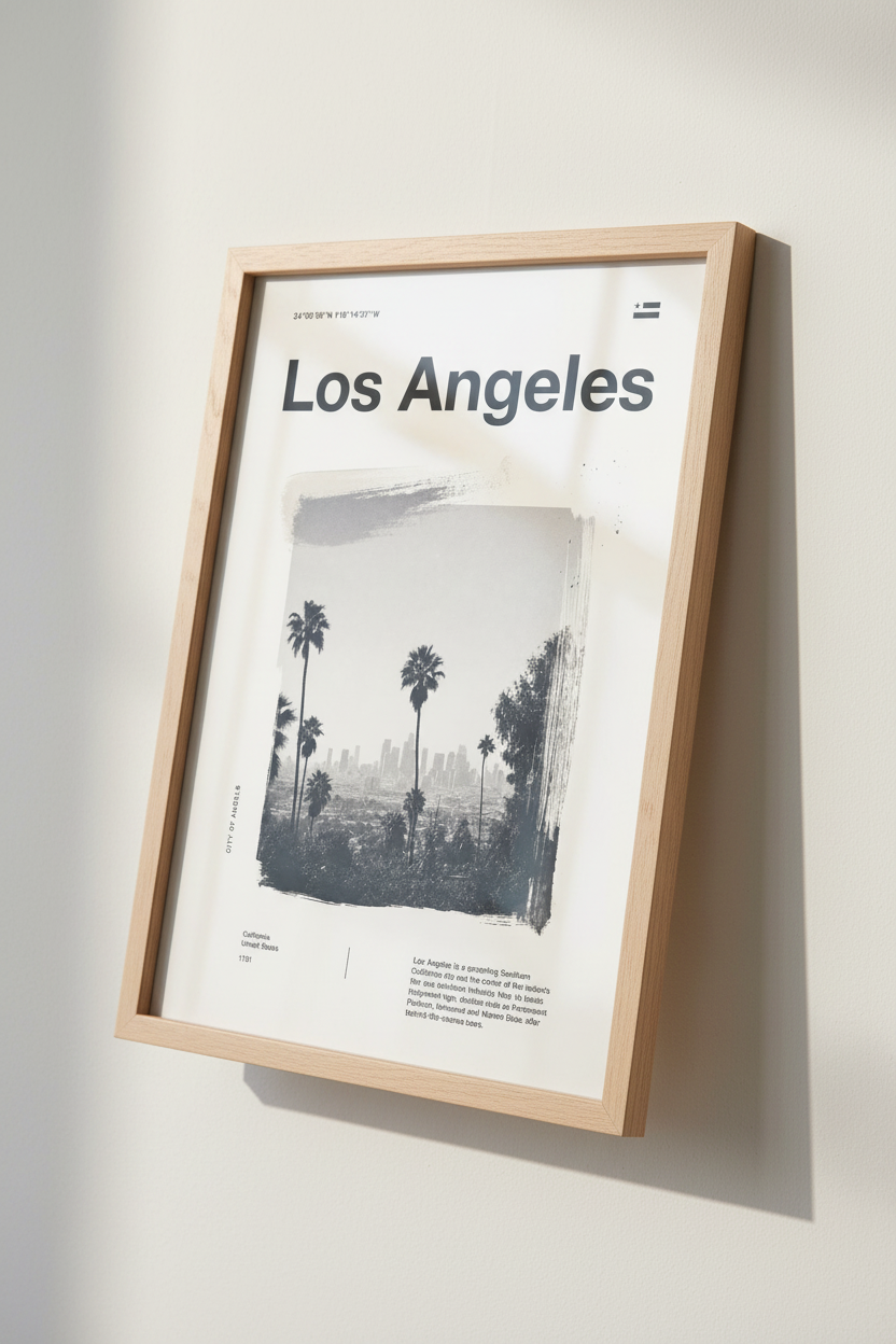 Los Angeles Skyline Wall Art | Minimalist Black &amp; White Poster, City Decor