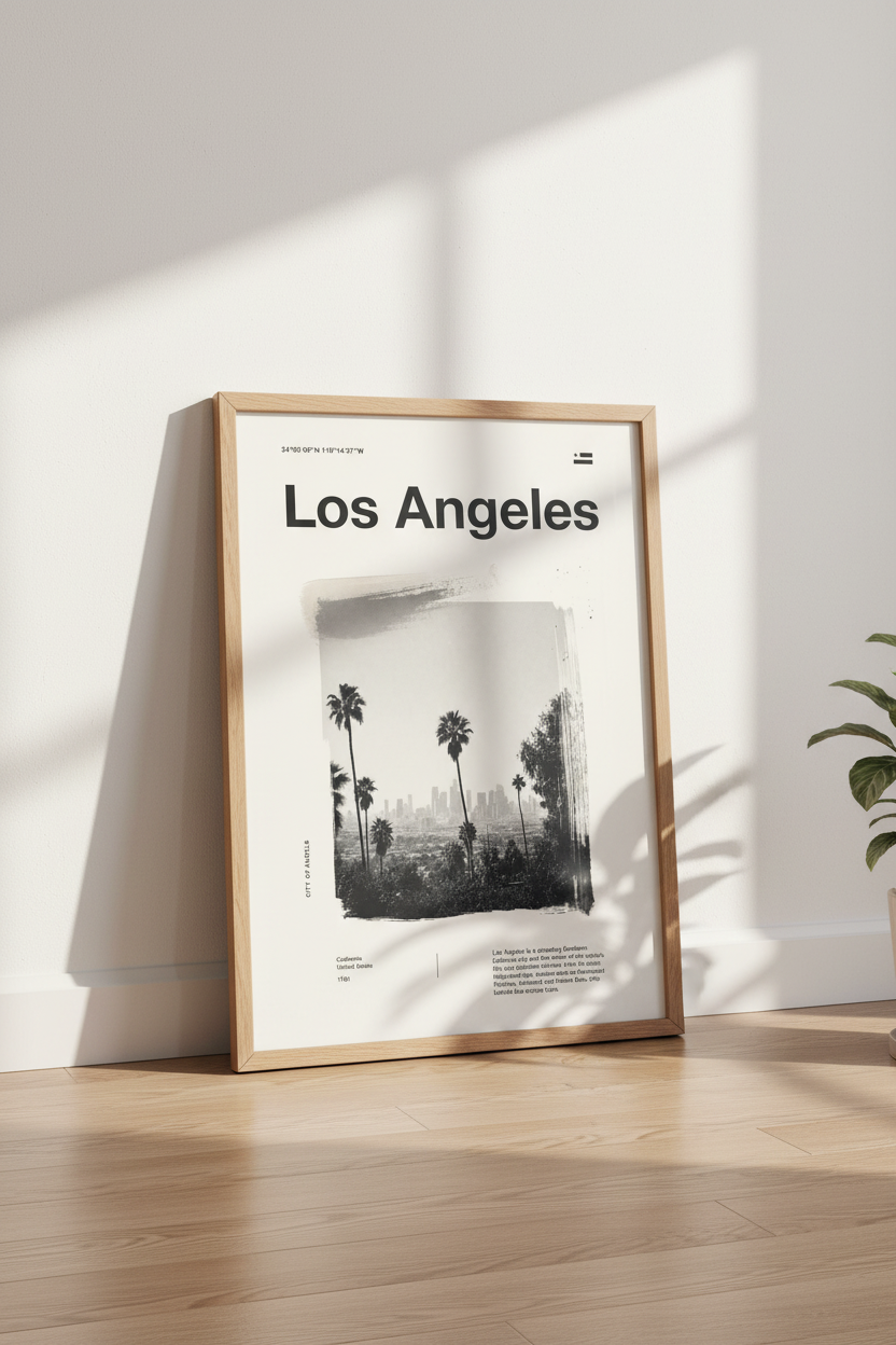 Los Angeles Skyline Wall Art | Minimalist Black &amp; White Poster, City Decor
