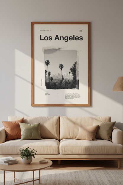 Los Angeles Skyline Wall Art | Minimalist Black &amp; White Poster, City Decor