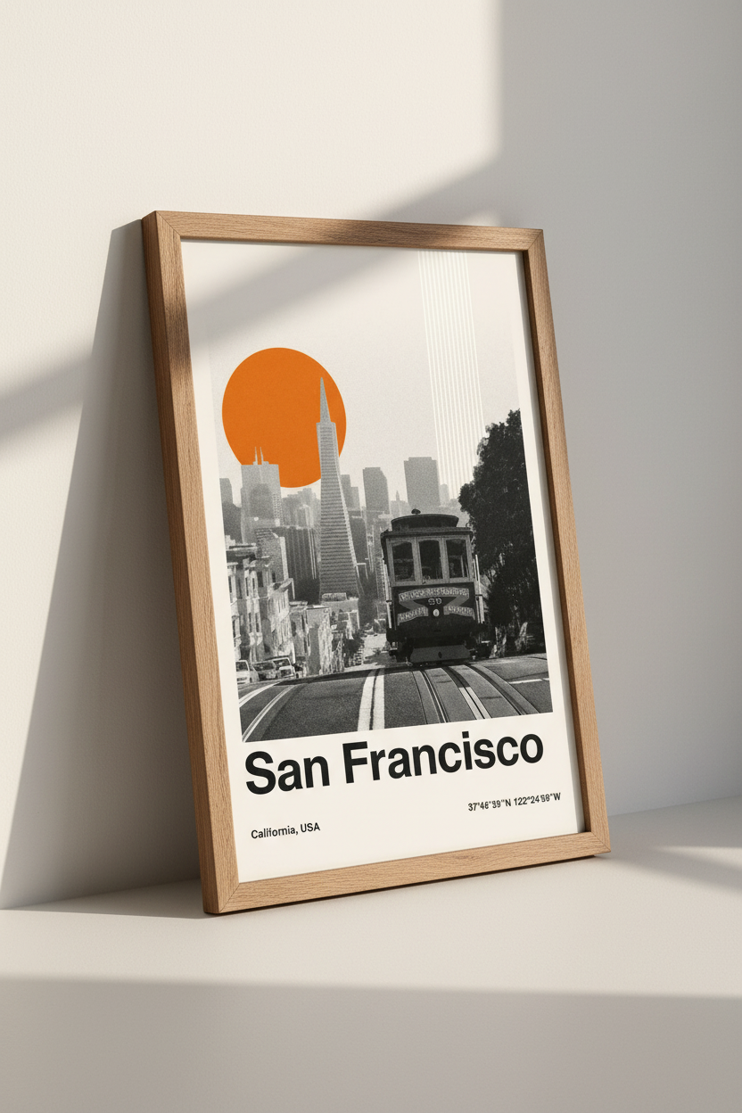 San Francisco Cityscape Wall Art | Bauhaus California Poster, Modern Office Decor