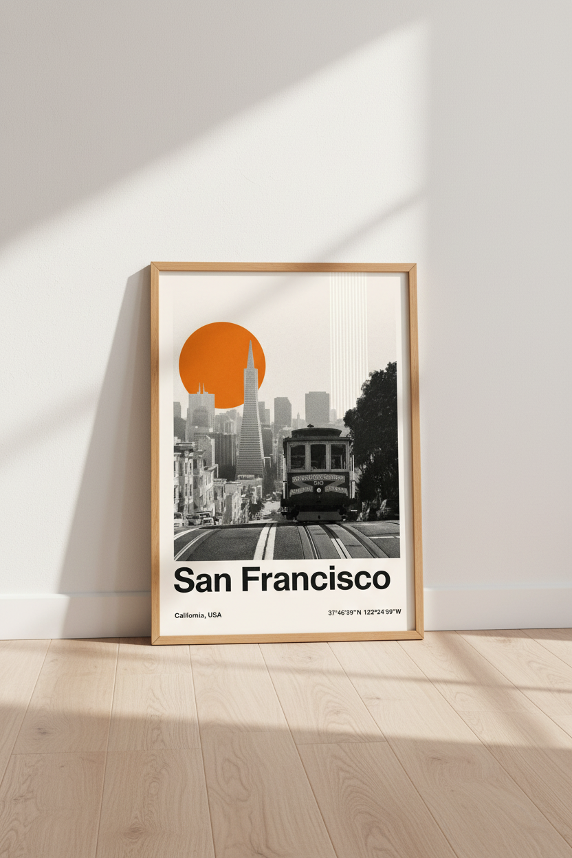 San Francisco Cityscape Wall Art | Bauhaus California Poster, Modern Office Decor