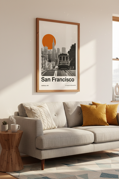 San Francisco Cityscape Wall Art | Bauhaus California Poster, Modern Office Decor