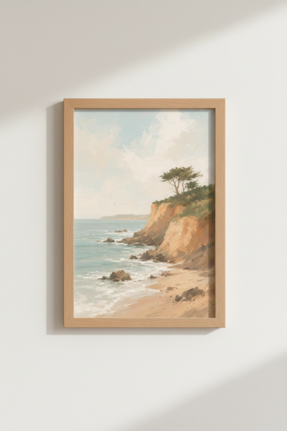 Coastal Wall Art Print | Impressionist Cliff Scene Decor | Pastel Poster