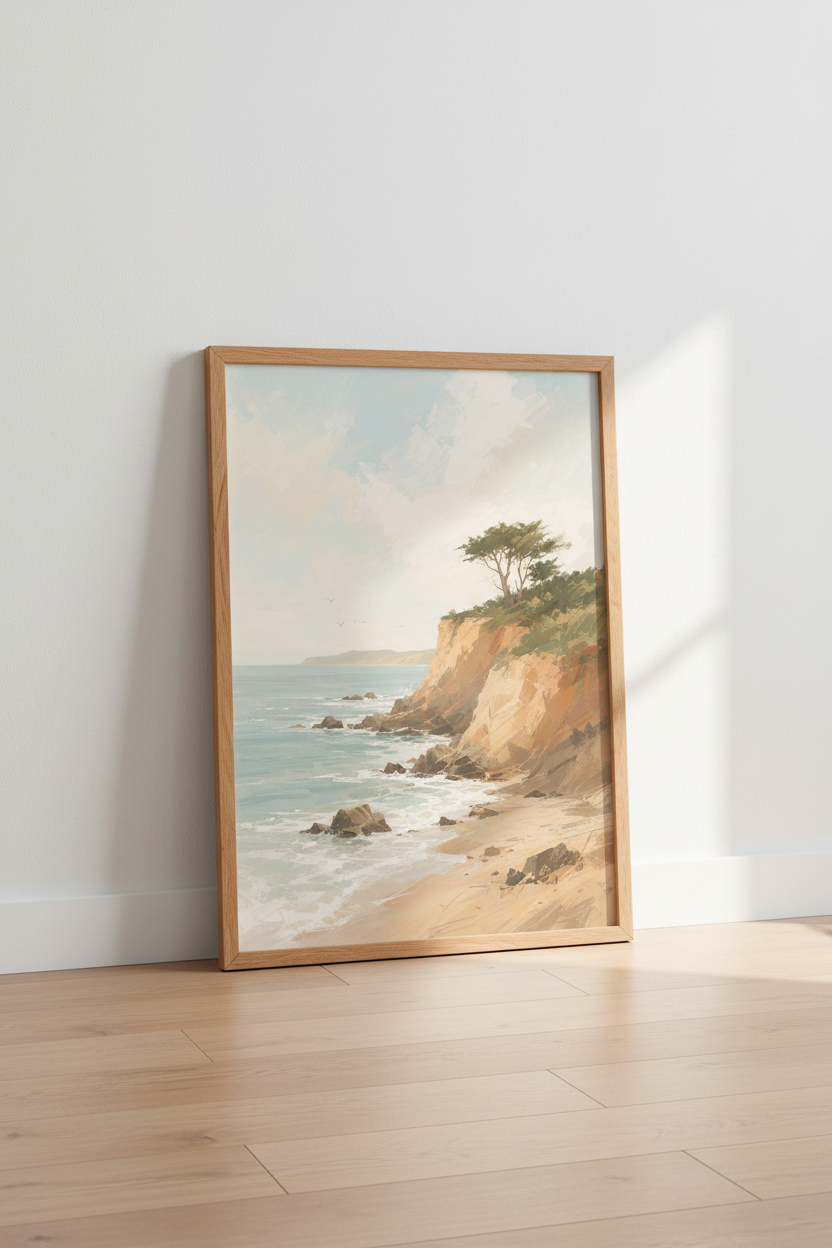 Coastal Wall Art Print | Impressionist Cliff Scene Decor | Pastel Poster