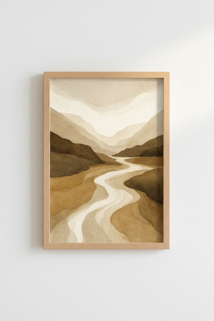Desert Landscape Art | Beige Watercolor Tones, Living Room Decor | Soft Aesthetic Poster