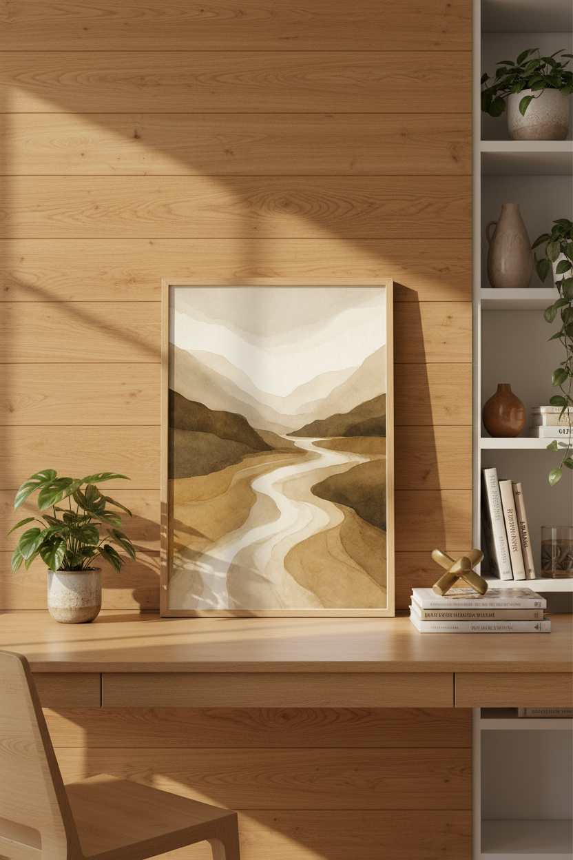 Desert Landscape Art | Beige Watercolor Tones, Living Room Decor | Soft Aesthetic Poster