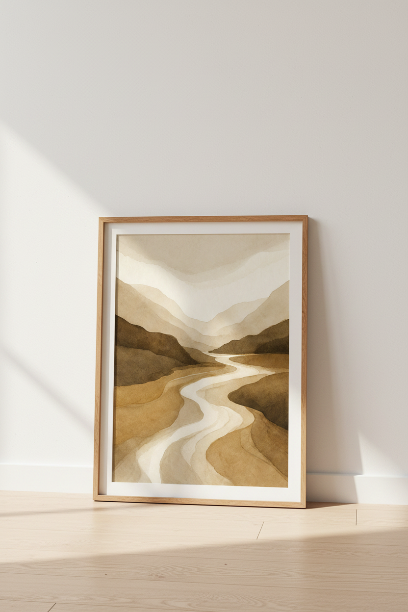 Desert Landscape Art | Beige Watercolor Tones, Living Room Decor | Soft Aesthetic Poster