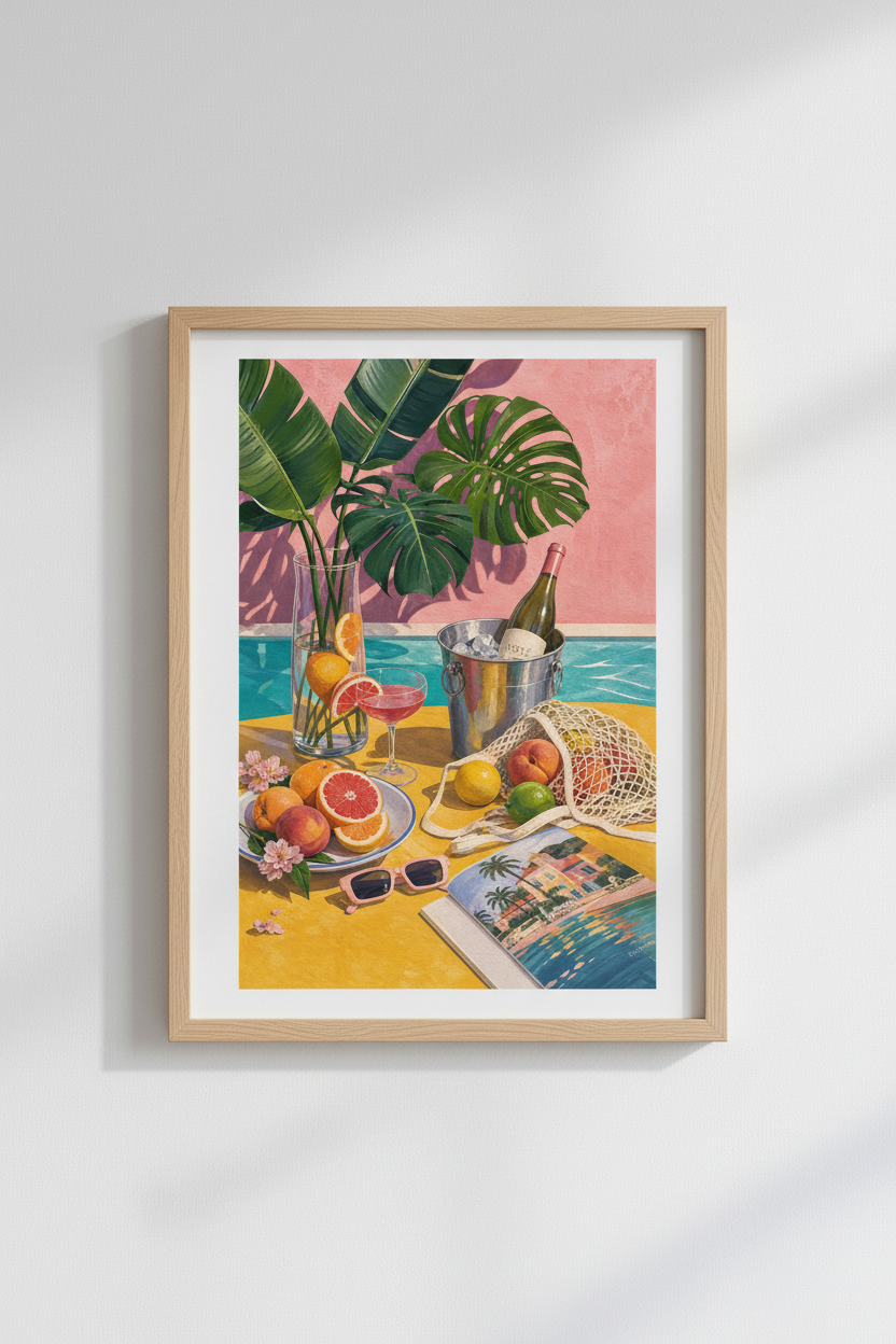 Summer Aperitif Wall Art Print | Vibrant Mediterranean Style, Poolside Decor