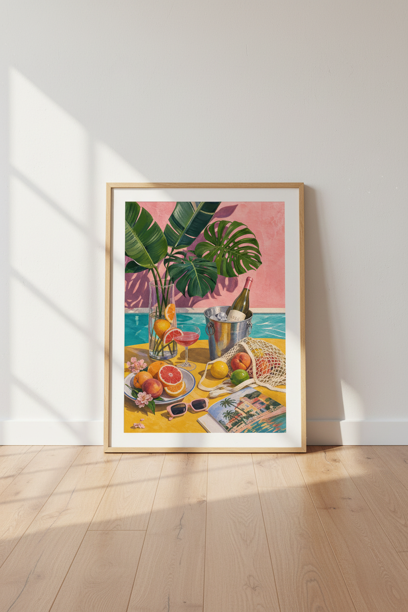 Summer Aperitif Wall Art Print | Vibrant Mediterranean Style, Poolside Decor