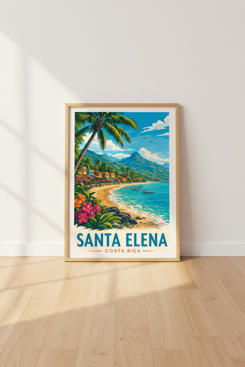 Santa Elena Costa Rica Travel Poster | Tropical Beach Art, Coastal Home Decor