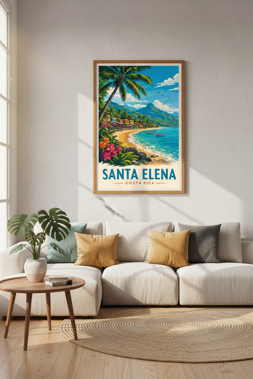 Santa Elena Costa Rica Travel Poster | Tropical Beach Art, Coastal Home Decor