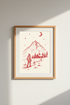 Hiking Wall Art Print | Red Sketch Mountain Poster, Adventure Cabin Decor