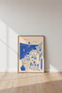 Santorini Greece Wall Art | Blue Minimalist Coastal Poster, Living Room Decor