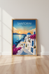 Santorini Greece Travel Poster | Mediterranean Sunset, Coastal Living Room Decor