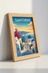 Santorini Greece Travel Poster | Mediterranean Coastal Wall Art, Blue & Gold Room Decor