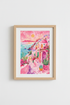 Pink Greece Wall Art Print | Santorini Landscape Poster | Pastel Mediterranean Decor