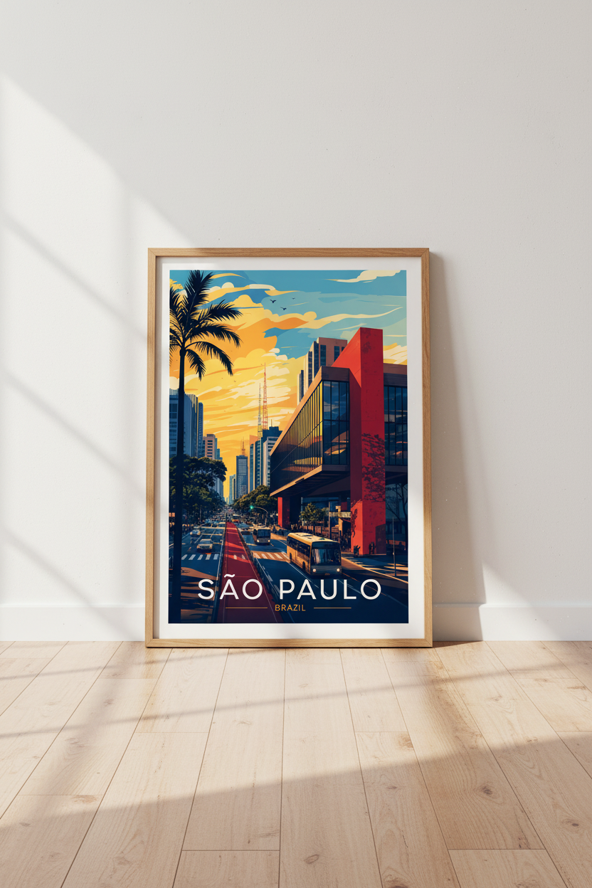 Sao Paulo Brazil Travel Art Print | Modern Cityscape Decor | Retro Sunset Poster