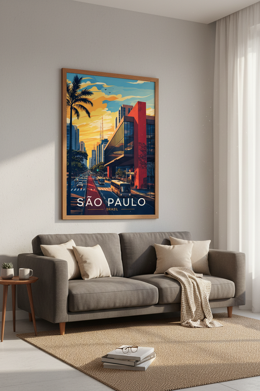 Sao Paulo Brazil Travel Art Print | Modern Cityscape Decor | Retro Sunset Poster