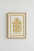 Good Vibes Only Boho Sun Wall Art | Mustard Yellow Retro Poster | Aesthetic Room Decor