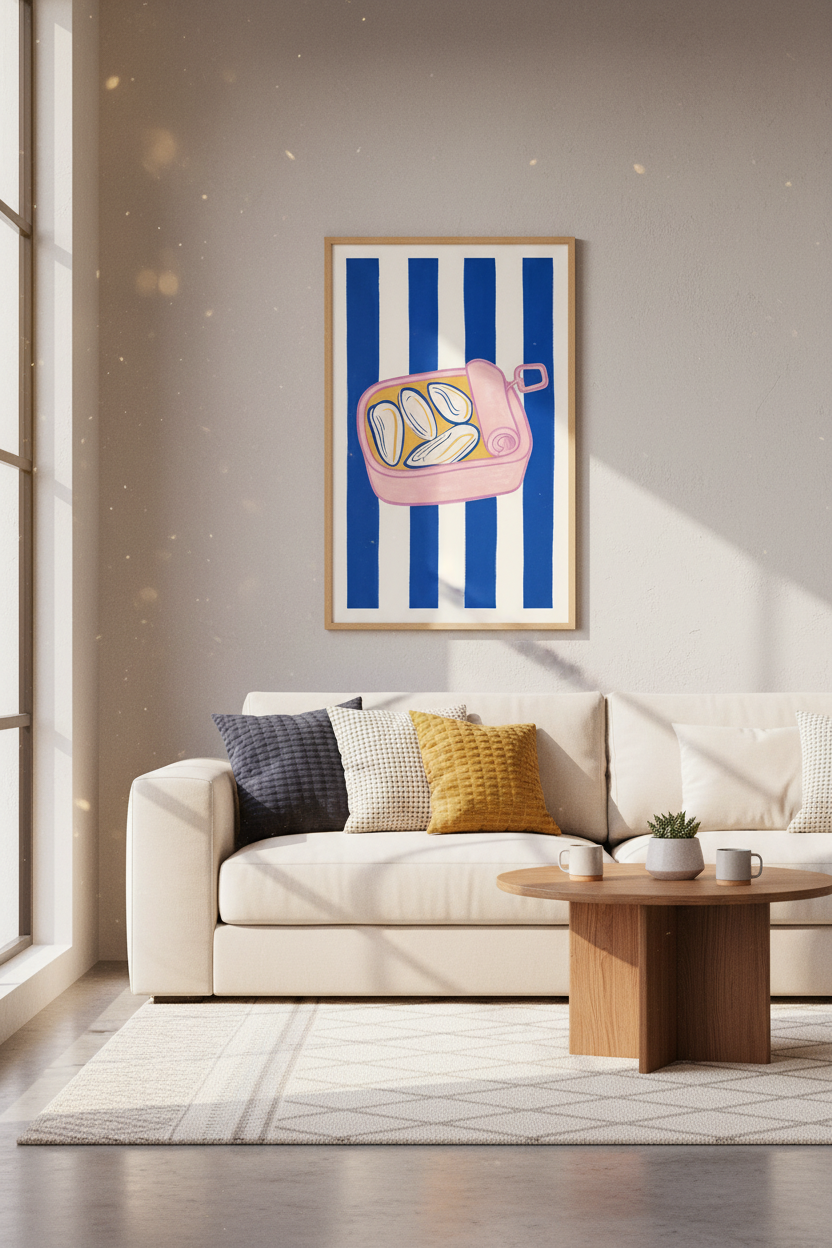 Sardines Tin Art Print | Modern Kitchen Food Poster | Colorful Coastal Decor