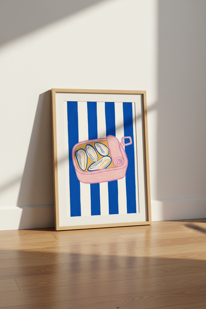 Sardines Tin Art Print | Modern Kitchen Food Poster | Colorful Coastal Decor