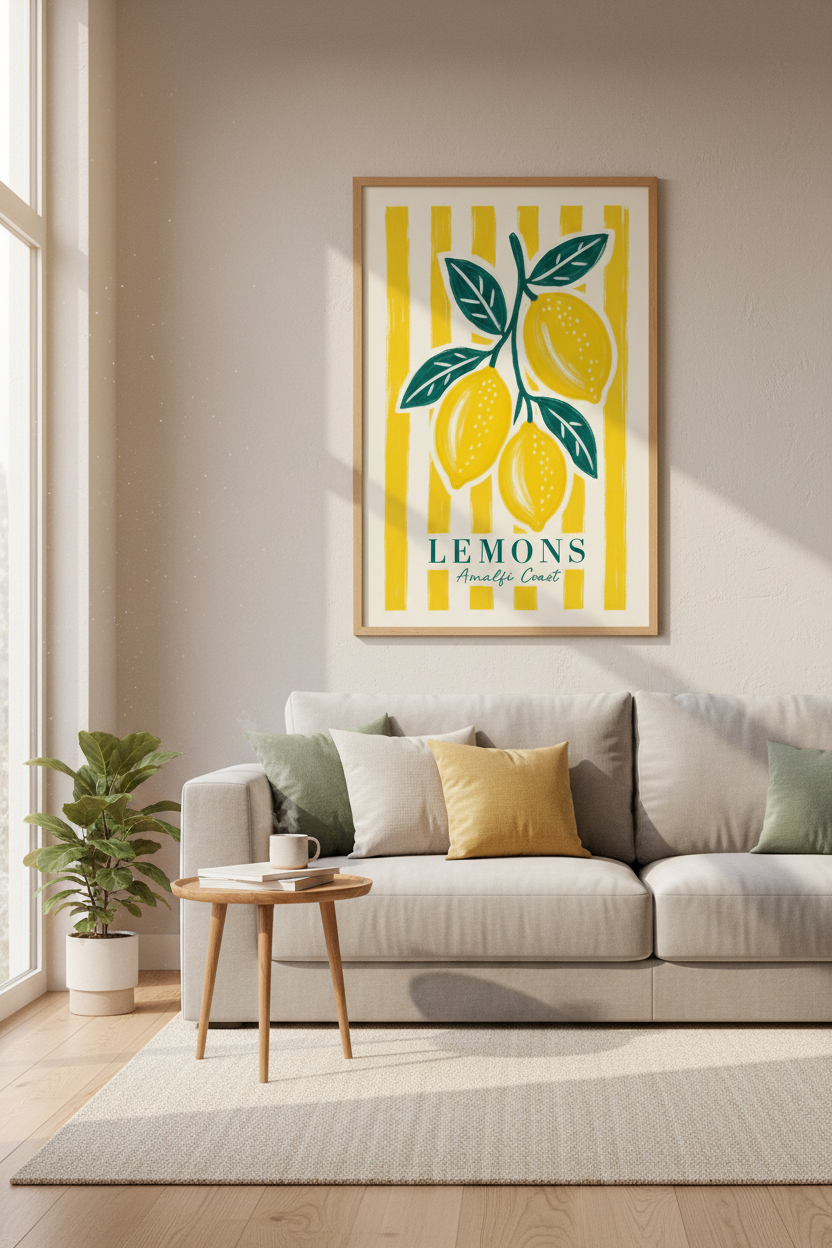 Amalfi Lemon Wall Art Print | Italian Kitchen Decor | Mediterranean Fruit Poster