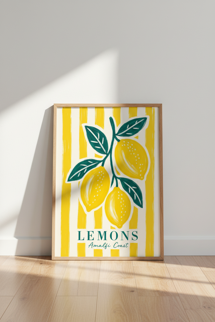 Amalfi Lemon Wall Art Print | Italian Kitchen Decor | Mediterranean Fruit Poster