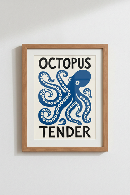octopus wall art | Modern blue tones, living room decor | bold poster