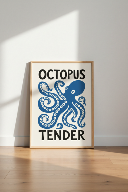 octopus wall art | Modern blue tones, living room decor | bold poster