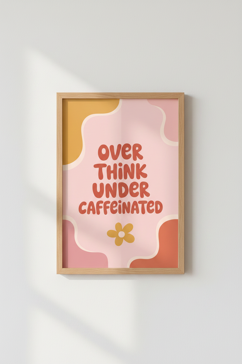 Retro Coffee Quote Wall Art Print | Funny Office Decor | Pink Groovy Poster