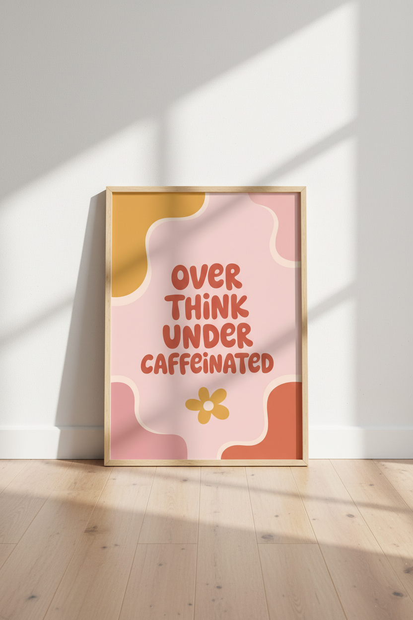 Retro Coffee Quote Wall Art Print | Funny Office Decor | Pink Groovy Poster