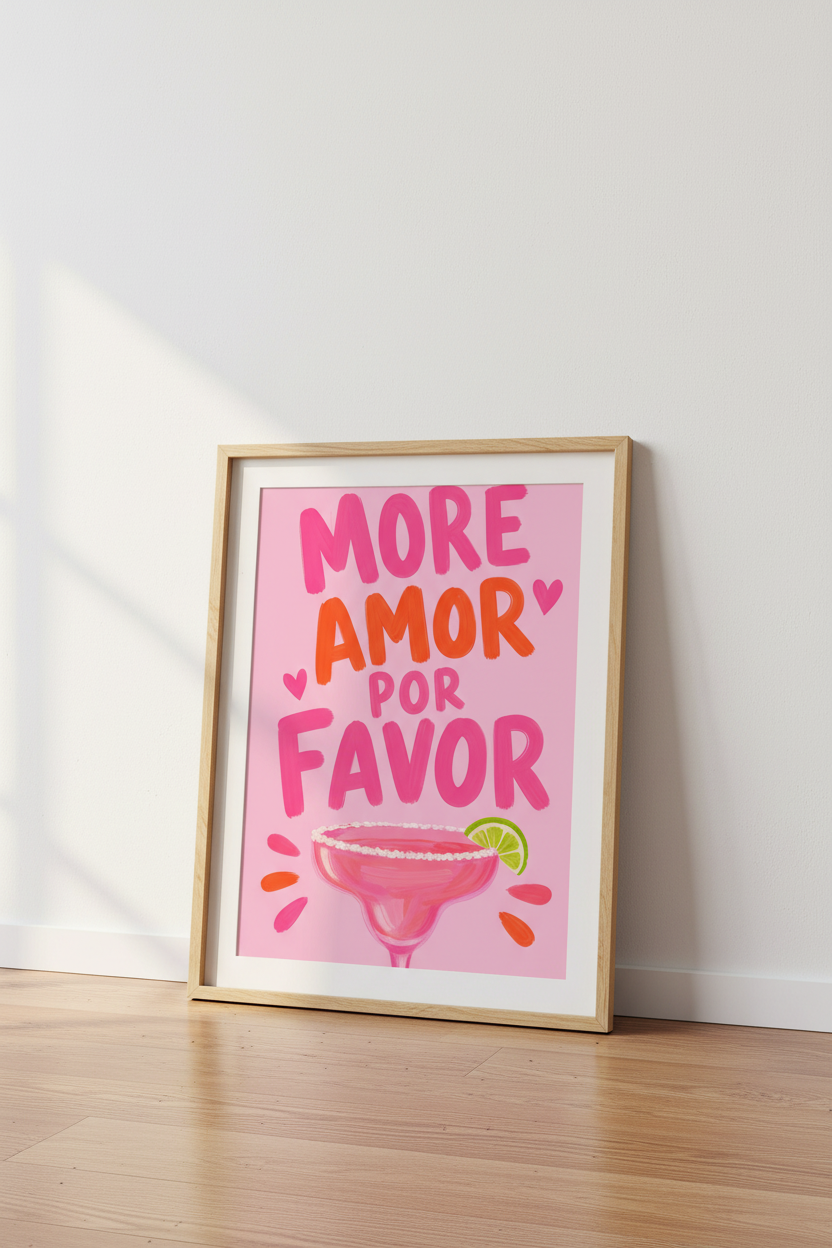 Pink Dopamine Wall Art | Margarita Bar Cart Poster, Colorful Preppy Kitchen Decor