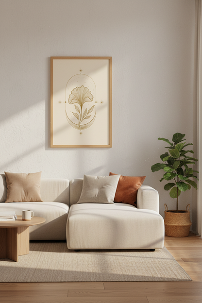 Celestial Ginkgo Leaf Wall Art | Gold Boho Botanical, Minimalist Home Decor